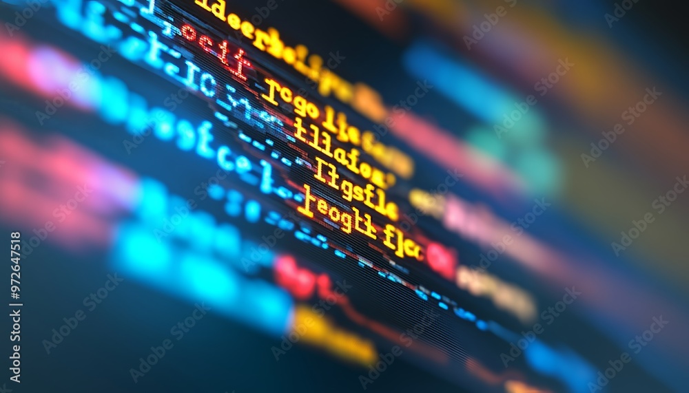 Poster abstract technology programming code on computer screen. software, cybersecurity and big data