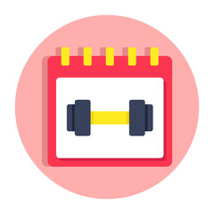 Calendar with dumbbells icon, gym schedule vector