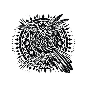 recommend clip art: Roadrunner bird in bohemian black and white silhouette illustration
