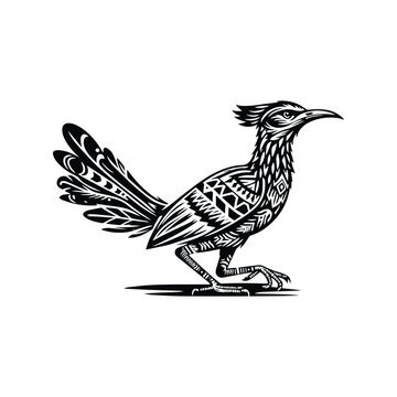 recommend clip art: Roadrunner bird in bohemian black and white silhouette illustration