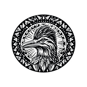recommend clip art: Roadrunner bird in bohemian black and white silhouette illustration
