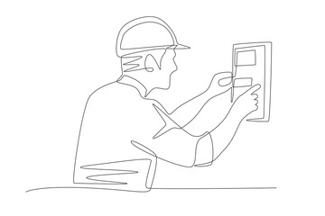 Technicians are carrying out electrical maintenance. Electrical maintenance concept one-line drawing