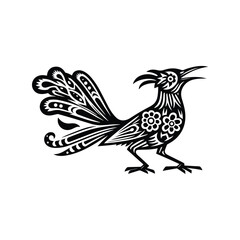 Fototapeta premium Roadrunner bird in folk art black and white silhouette illustration