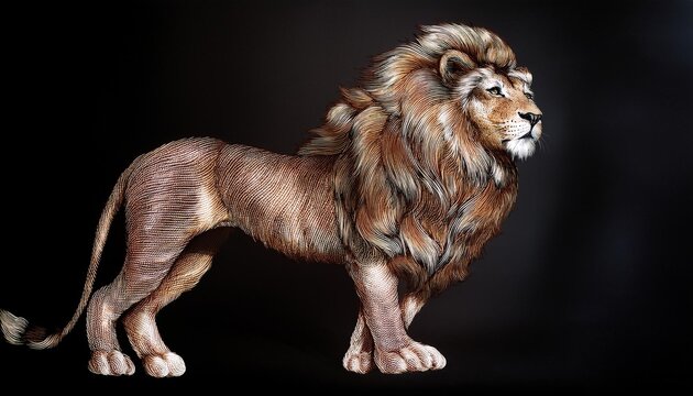 intricate lion illustration on black background