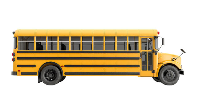 A school bus isolated on a transparent background, highlighting its classic yellow design and significance in transportation. Perfect for traffic-related designs, educational materials, or safety camp - Powered by Adobe