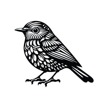 recommend clip art: Robin bird in bohemian black and white silhouette illustration