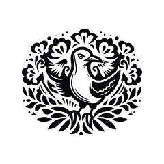 Seagull bird in folk art black and white silhouette illustration
