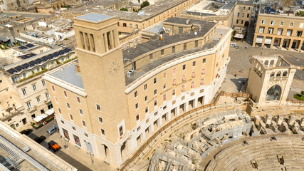 Fototapeta premium Aerial view of city hall located in Sant'Oronzo square, in the historic center of Lecce, in Puglia, Italy.