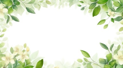 Fototapeta premium Elegant Green Leafy Watercolor Background. Nature Inspired Botanical Frame with Soft Gradient