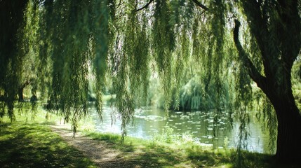 Obraz premium Weeping Willow Over Water