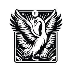 Obraz premium Swan bird in Tarot card black and white silhouette illustration