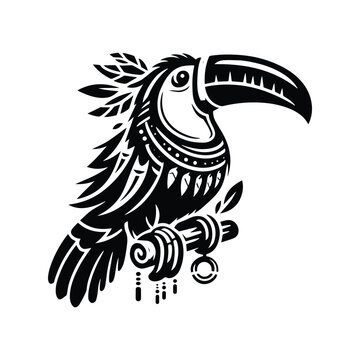recommend clip art: Toucan bird in bohemian black and white silhouette illustration