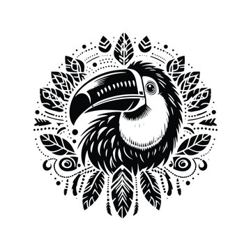 recommend clip art: Toucan bird in bohemian black and white silhouette illustration