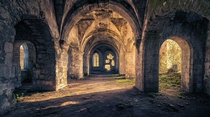 Fototapeta premium Sunbeams in an Ancient Hallway