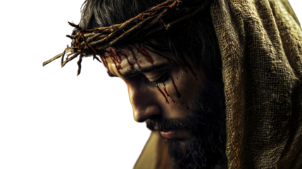 Jesus Christ depicted on a transparent background, isolated to emphasize the sacred figure. This design is perfect for Christian-themed projects, capturing the essence of faith and devotion. 