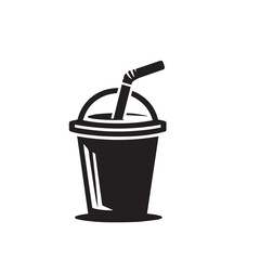 Juice cup silhouette. Fruits juice cup vector design. Smoothie cup logo, icon design black and white.