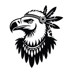 Obraz premium Vulture bird in bohemian black and white silhouette illustration