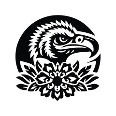 Obraz premium Vulture bird in folk art black and white silhouette illustration