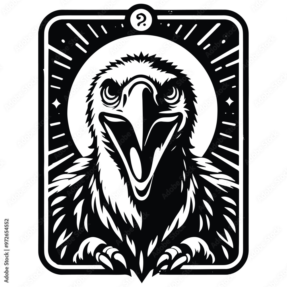 Wall mural Vulture bird in Tarot card black and white silhouette illustration