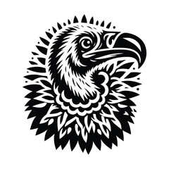 Obraz premium Vulture bird in folk art black and white silhouette illustration