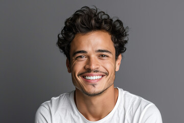 Fototapeta premium A man with a smile on his face and a beard,