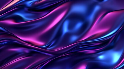 Obraz premium a close-up view of a surface that looks like flowing, shiny fabric or liquid. It has a smooth, wavy texture with a glossy finish. The colors are a mix of deep blue and vibrant purple, creating a rich