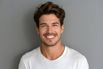 Obraz premium A man with a smile on his face and a beard,