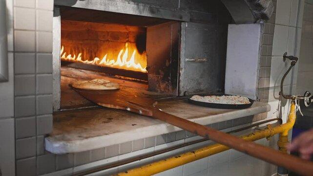 Baking a flatbread in the oven.