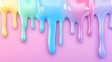 Naklejka premium a colorful, pastel-themed design with a dripping paint effect. The top part of the image features various pastel colors, including yellow, green, blue, and pink, which appear to be dripping downwards