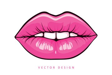 Obraz premium pink female lips minimalist vector design isolated illustration