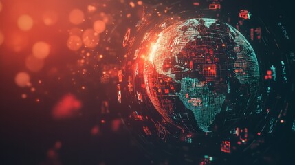 Obraz premium A glowing digital globe with red and blue accents.