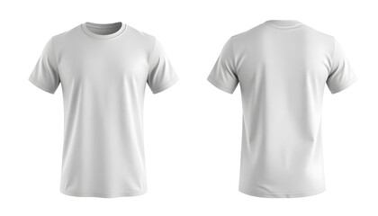Blank white t-shirt template, front and back view isolated on transparent background.