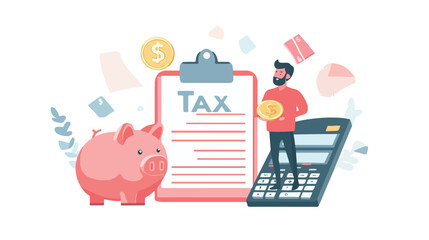 Fototapeta premium A Man Holding a Coin Next to a Tax Document