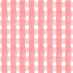 Seamless pink checkered background. Watercolor hand drawn pattern for festive fabric texture, textile, wallpaper, home decor prints, kitchen elements