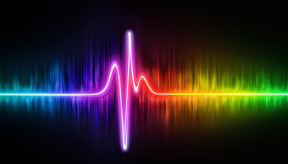 Colorful energy pulse. Dynamic lightwave Pattern. Neon heartbeat or waveform, rainbow colors.
