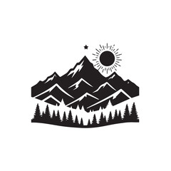 Fototapeta premium Mountain silhouette with tree. Mountain logo, icon vector design.