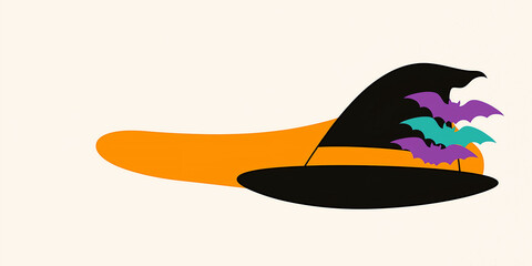 Simple Halloween design with vibrant bats and orange hat, set against a light ivory backdrop
