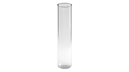 A chemistry tube, isolated on a transparent background, highlighting its clean and sleek design. Perfect for science-related projects, educational materials, or laboratory-themed visuals. 