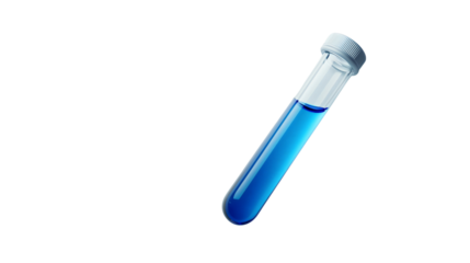 A chemistry tube, isolated on a transparent background, highlighting its clean and sleek design. Perfect for science-related projects, educational materials, or laboratory-themed visuals. 