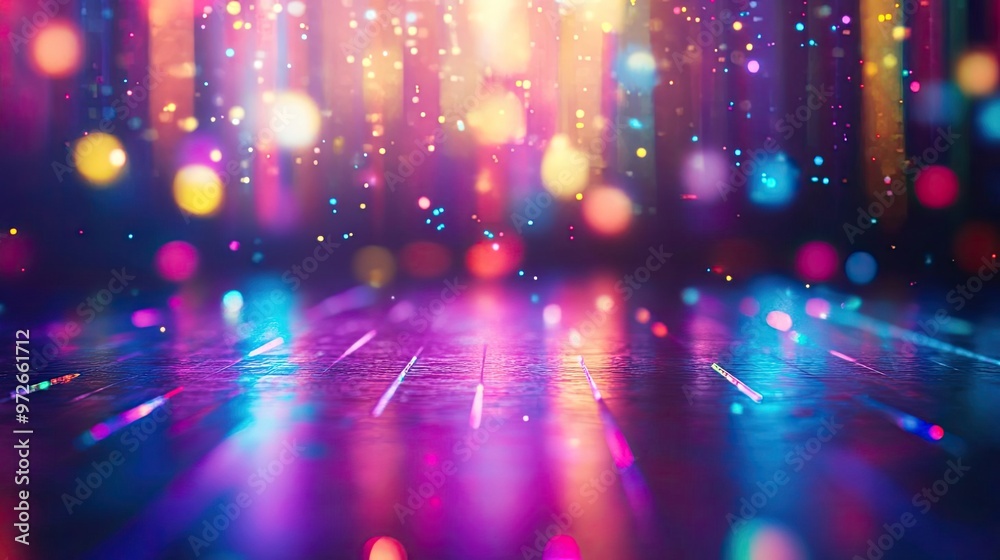 Poster a vibrant, colorful background with luminous bokeh lights shining in a dark setting, perfect for fes