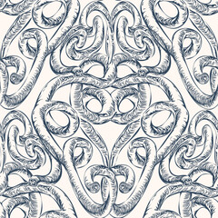 Seamless pattern with stylized ethnic pattern. Hand-drawn illustration.