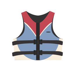 Set of ships elements. Blue and red lifesaver jacket. Nautical trip and travel. Rescue and protection. Graphic element for website. Flat vector illustration isolated on white background