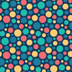 seamless pattern of collection of colorful circles on dark background