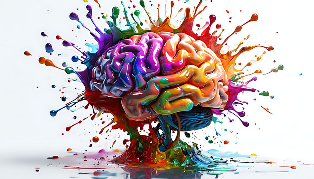 Human brain exploding with different colors reflecting knowledge and creativity. Concept art creativity