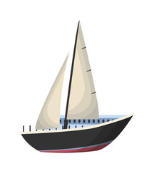 Set of ships elements. Yacht with white sail. Nautical trip and travel. Cruise, holiday and vacation. Social media sticker. Flat vector illustration isolated on white background