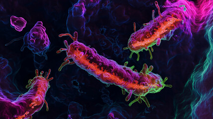 Microscopic View of Bacterial Cells in Detailed Magnification