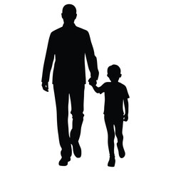 father and son holding hands and walking on white background silhouette vector