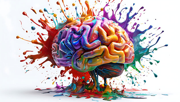 Human brain exploding with different colors reflecting knowledge and creativity. Concept art creativity