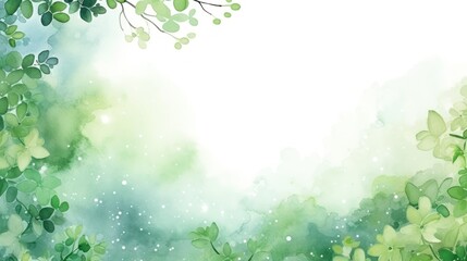 Elegant Spring Green Leafy Watercolor Background. Nature Inspired Botanical Frame with Soft Gradient