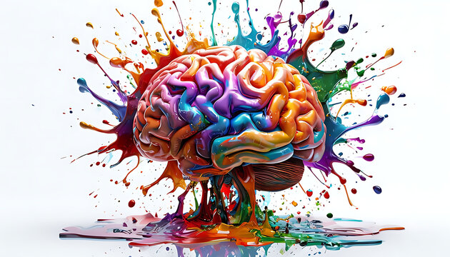 Human brain exploding with different colors reflecting knowledge and creativity. Concept art creativity